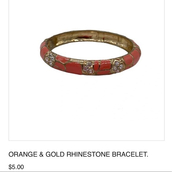 ORANGE & GOLD RHINESTONE BRACELET. - Picture 5 of 5